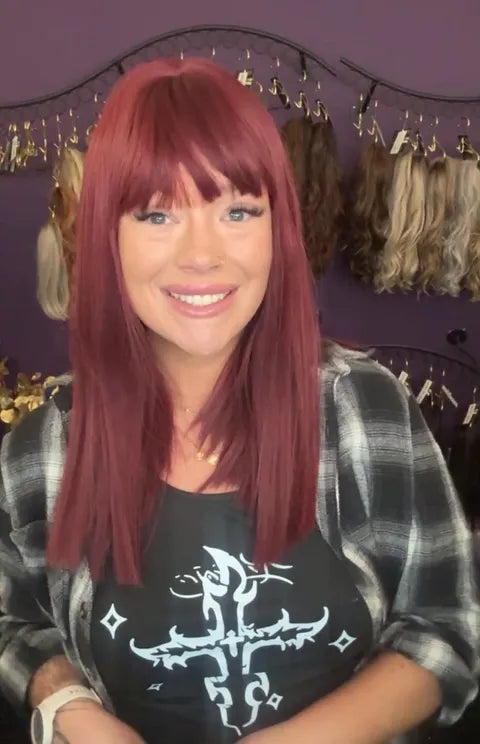 Cherry Red Wig straight with bangs NWOT Basic Wig LW3 HA1