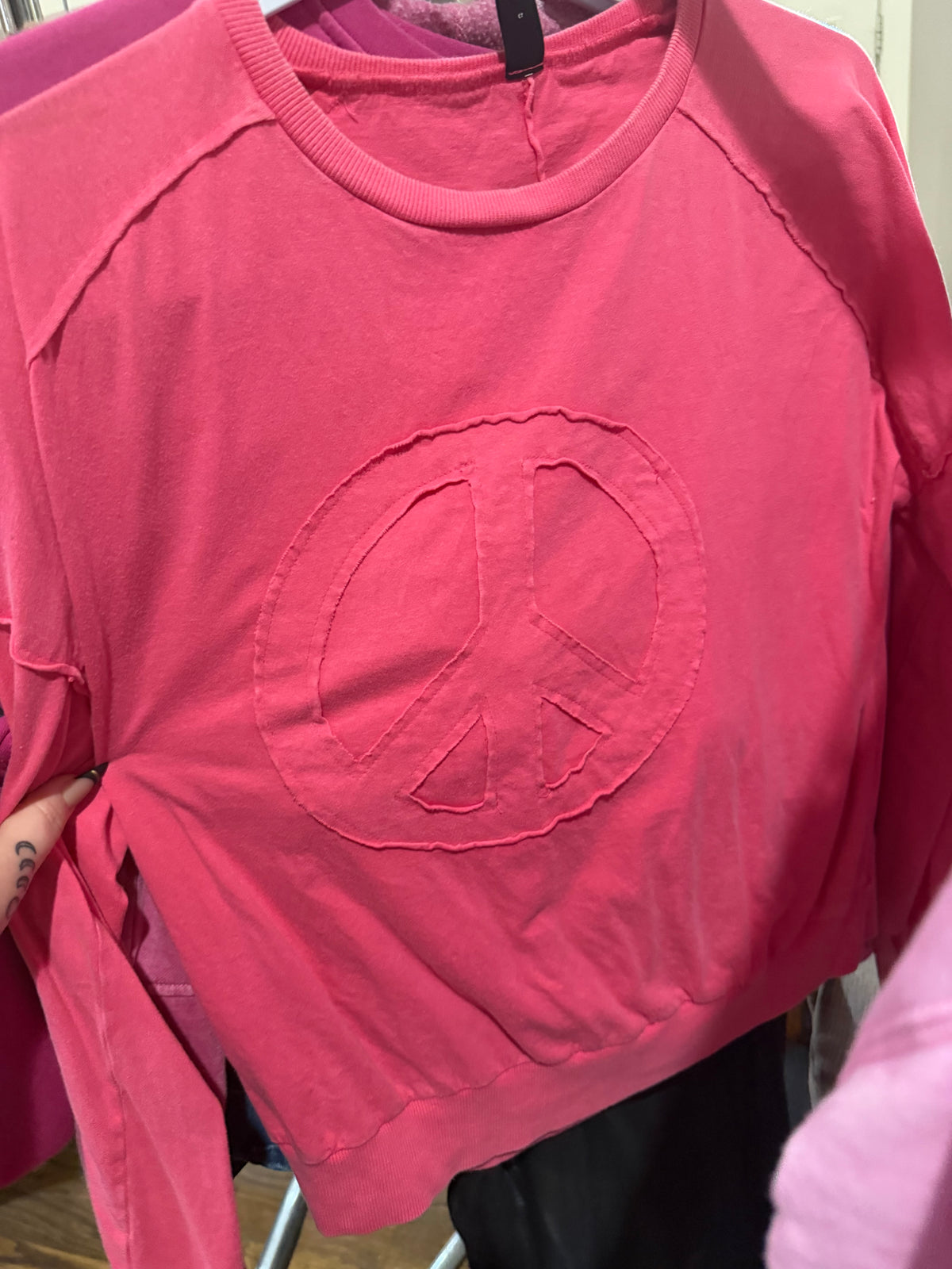 Pink Peace Sign Long Sleeze Top size S