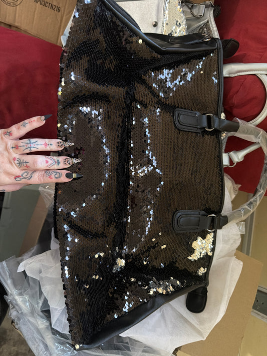 Black Chic Sequin Duffle Bag Tote LW3 A193