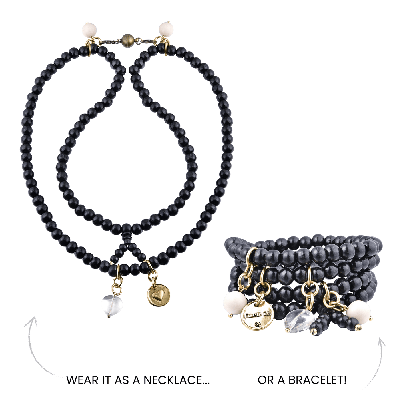 F*ck It Heart Wood Boho Wrap Bracelet/Necklace