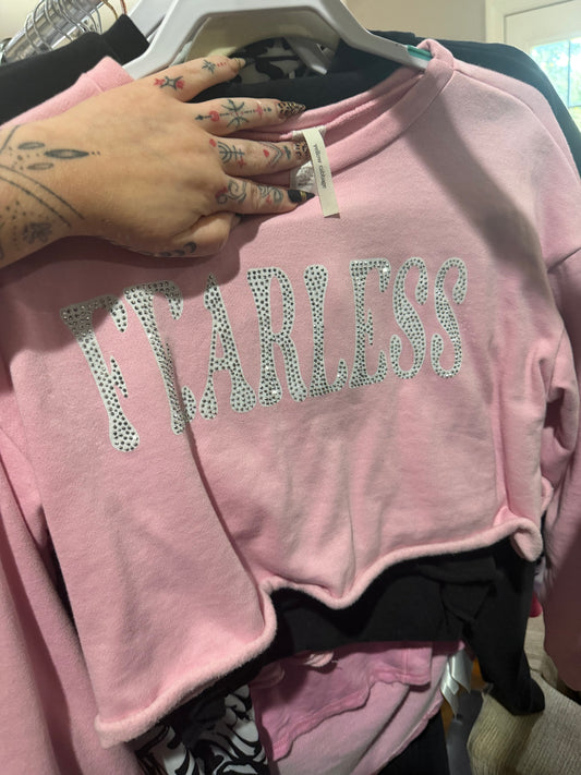 Pink Rhinestone “Fearless” cropped sweatshirt size M