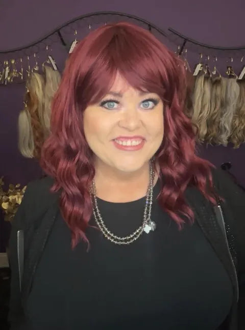 Wine Color Wig Wavy Mid Length with bangs NWOT Basic Wig  LW3 HA1