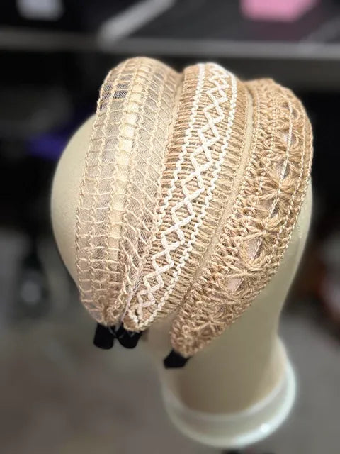 Boho Neutral Macrame Style Wide Headbands 3 piece- LW3 A156