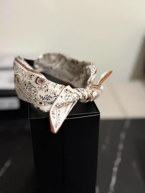 Paisley Scarf Tie Fabric Headband Cream - LW3 A152