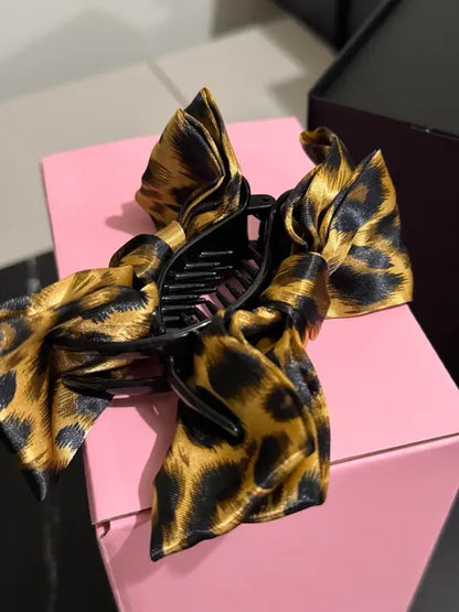 ⭐ Satin Bow Claw Clip Brown Leopard  Pre-Order ETA 09/25 LW3 A105