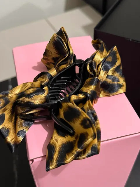 ⭐ Satin Bow Claw Clip Brown Leopard  Pre-Order ETA 09/25 LW3 A105