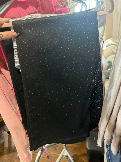 Rhinestone Bling Black Pleather Wide Leg Pants VRBT Brand size 9