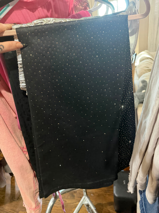 Rhinestone Bling Black Pleather Wide Leg Pants VRBT Brand size 9