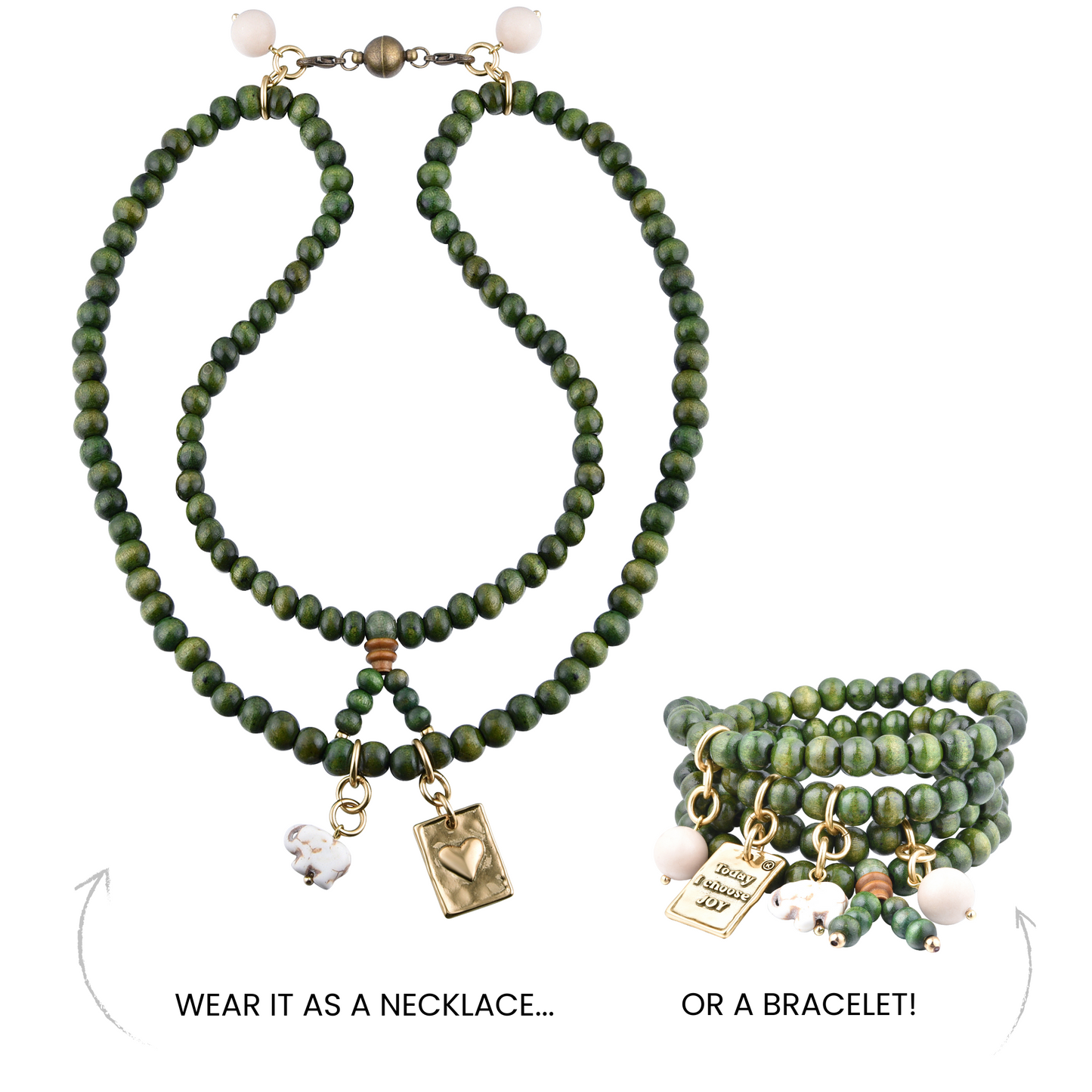 Today I Choose Joy Heart Wood Boho Wrap Bracelet/Necklace