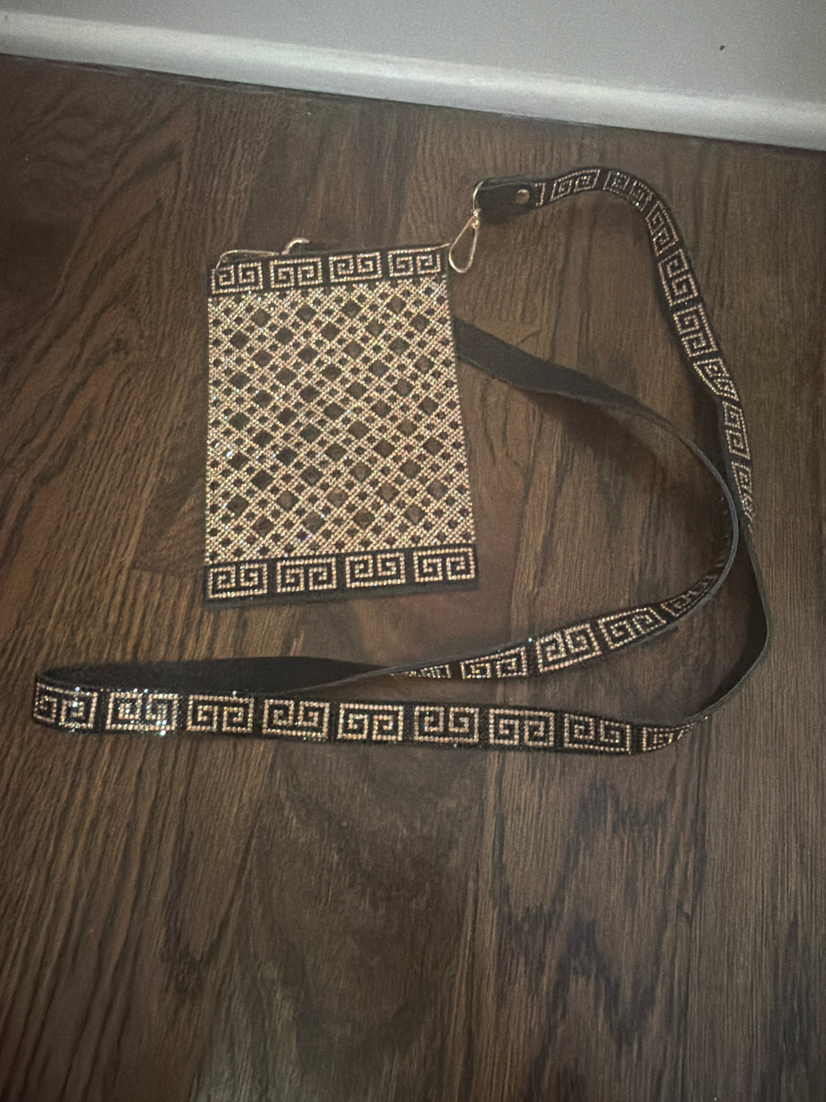 Brown Rhinestone Phone Crossbody Bag