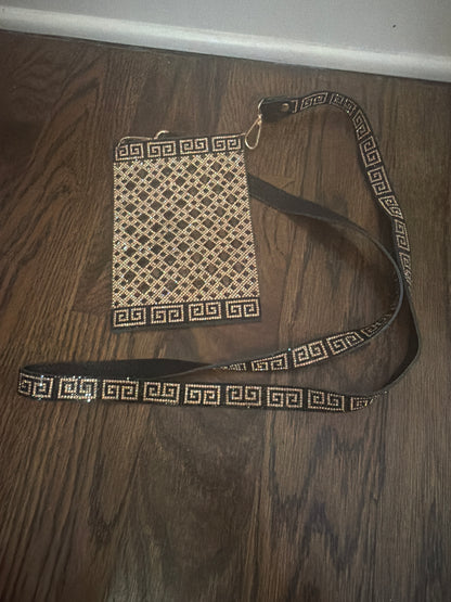 Brown Rhinestone Phone Crossbody Bag