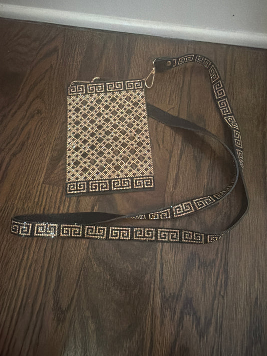 Brown Rhinestone Phone Crossbody Bag