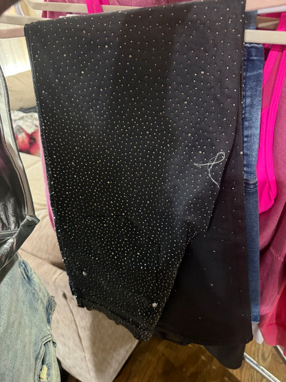 Rhinestone Bling Black Pleather Wide Leg Pants VRBT Brand size 9