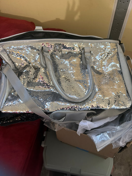 Silver Chic Sequin Duffle Bag Tote LW3