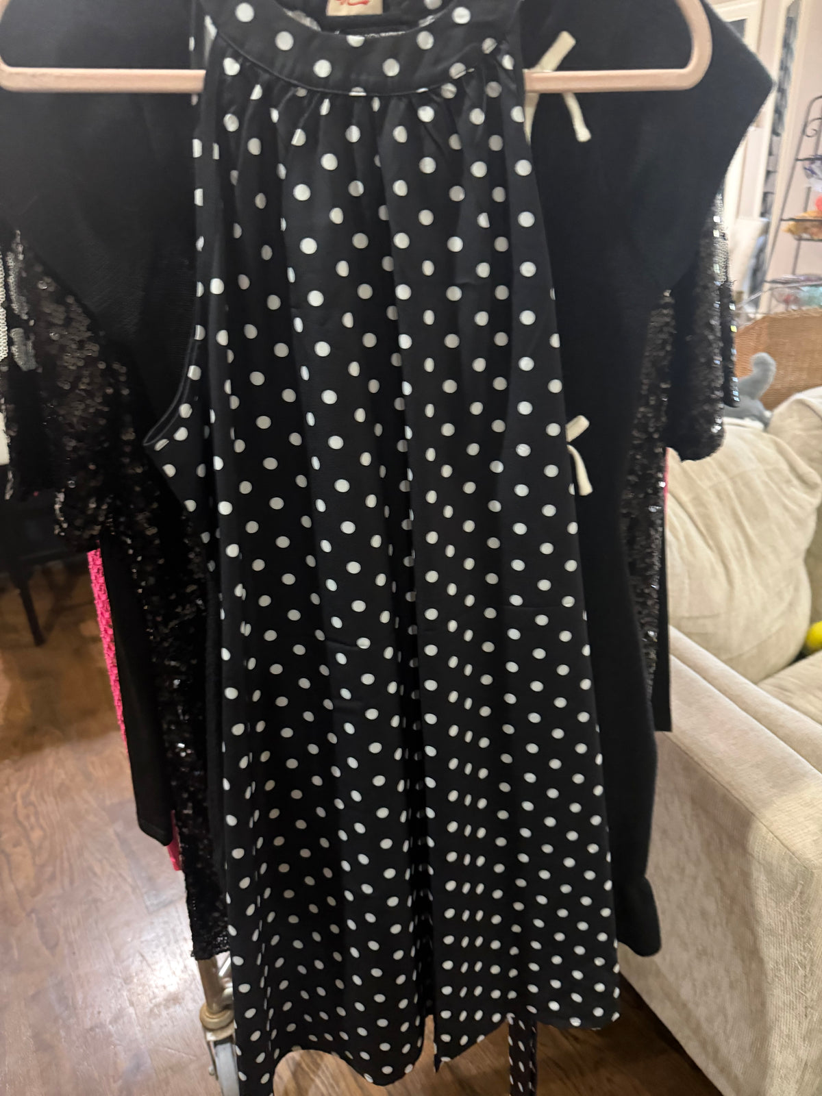 Black & White Polka Dot Dress with tie size XL