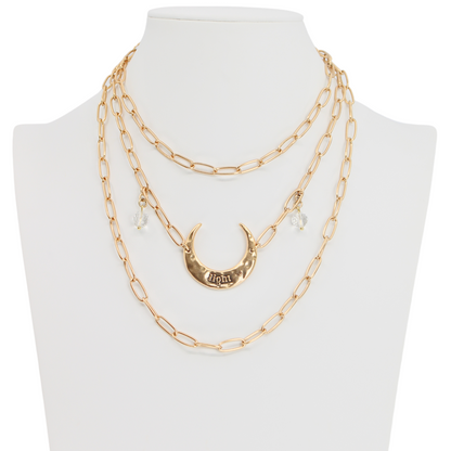Light Crescent Moon Long Chain Necklace