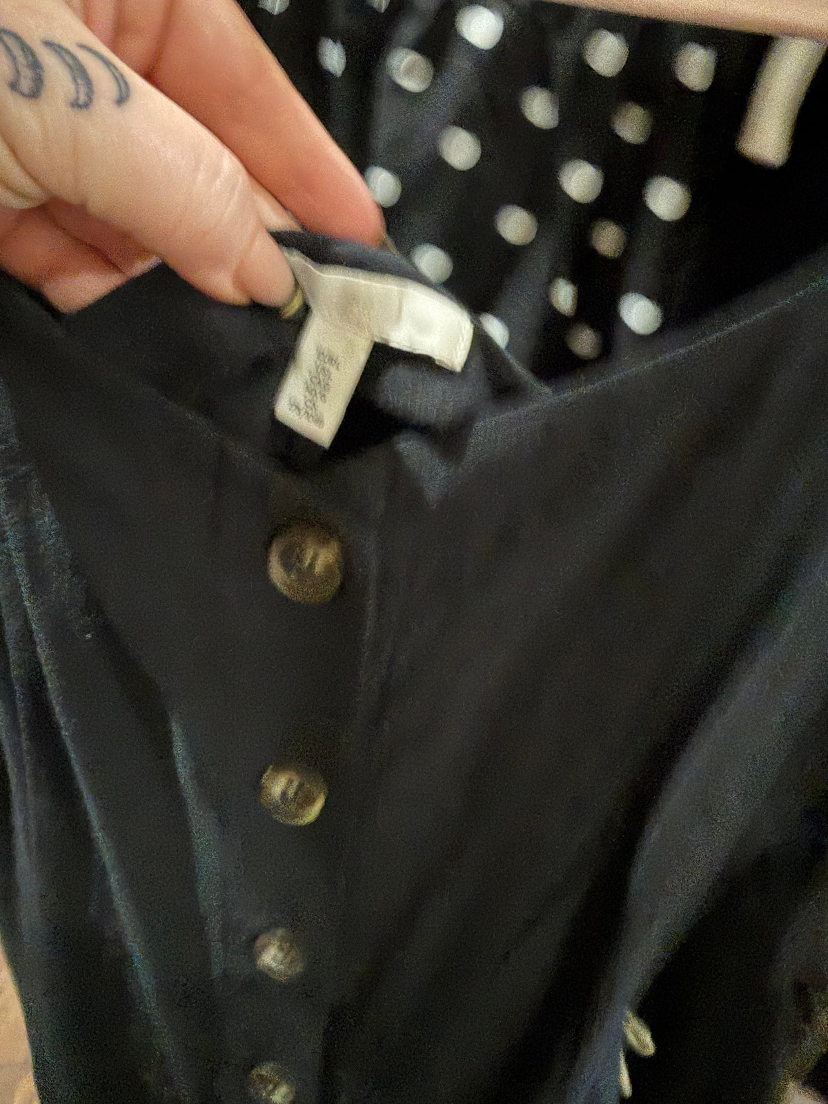 Black Bow Tie Strap Dress with Buttons size L