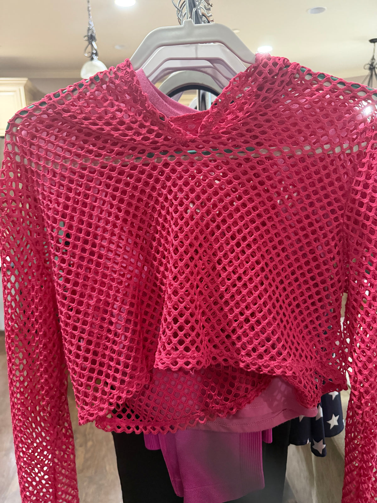 Pink Fishnet Crop Hoodie size L