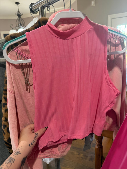 Pink Crop Turtleneck Tank Top (XL)