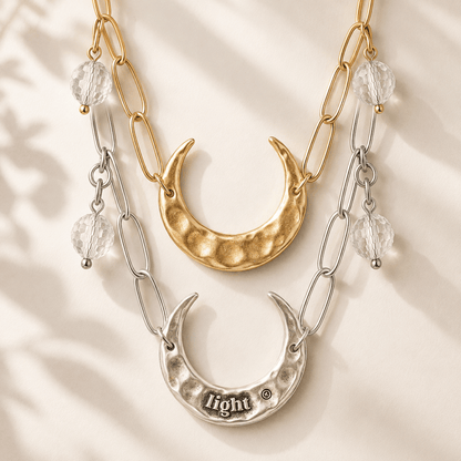 Light Crescent Moon Long Chain Necklace