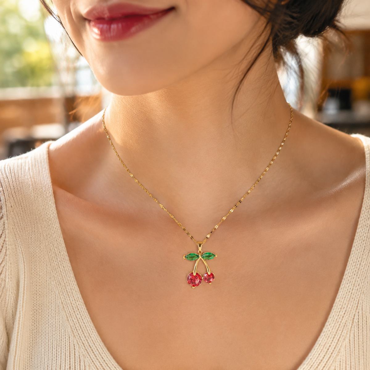 Retro Cherry Charm Necklace