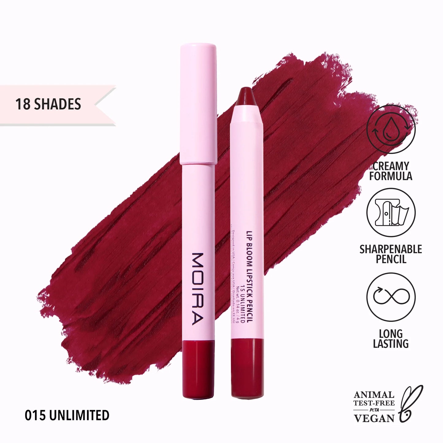 MOIRA Lip Bloom Lipstick Pencil- 015, Unlimited L153 LW3