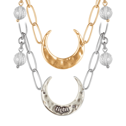 Light Crescent Moon Long Chain Necklace