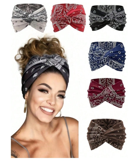 Paisley Pattern Bohemian Stretchy Headband 6PC PAK-A199