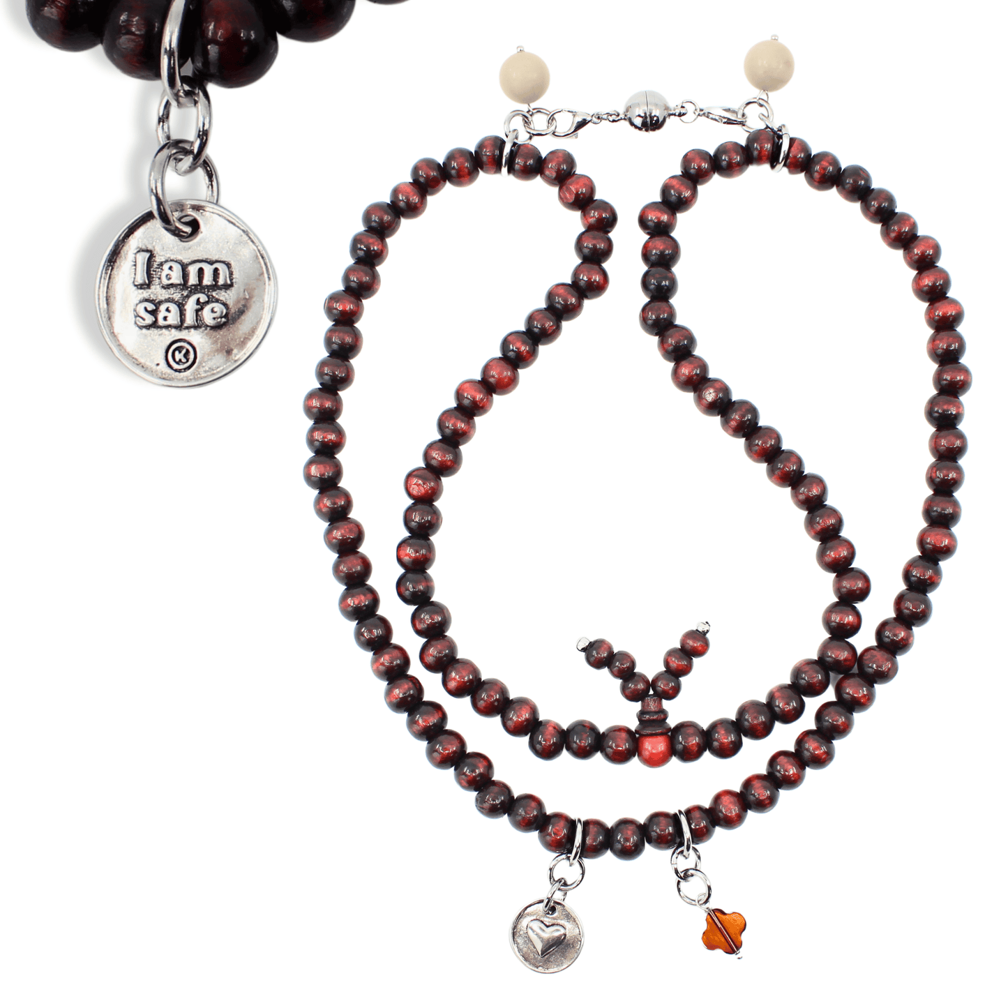 I Am Safe Heart Wood Boho Wrap Bracelet/Necklace
