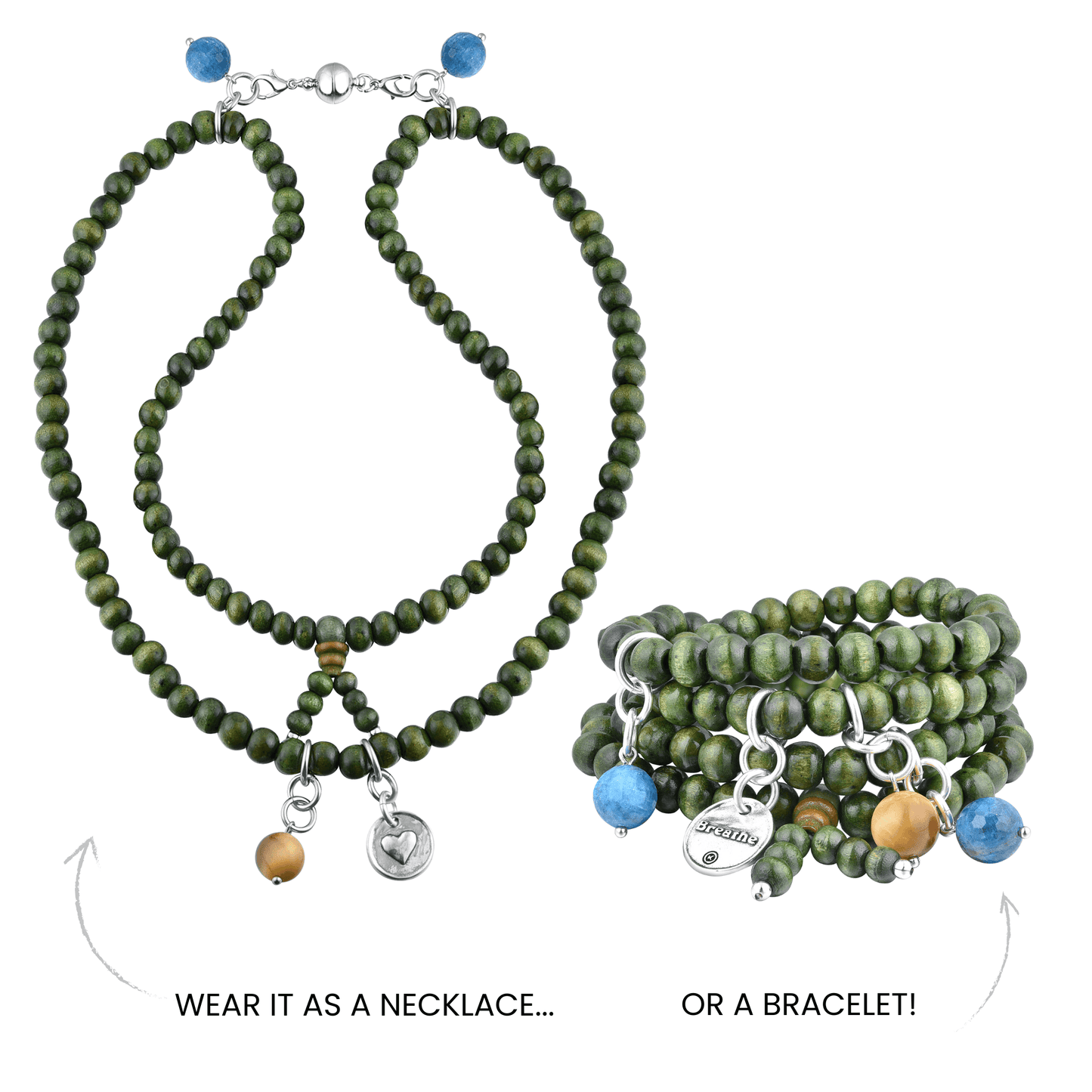 Breathe Heart Wood Boho Wrap Bracelet/Necklace