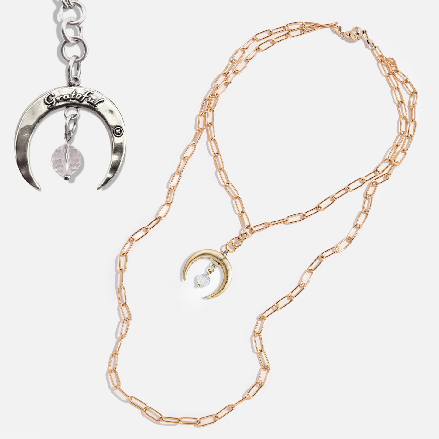 Grateful Crescent Moon Klink Necklace