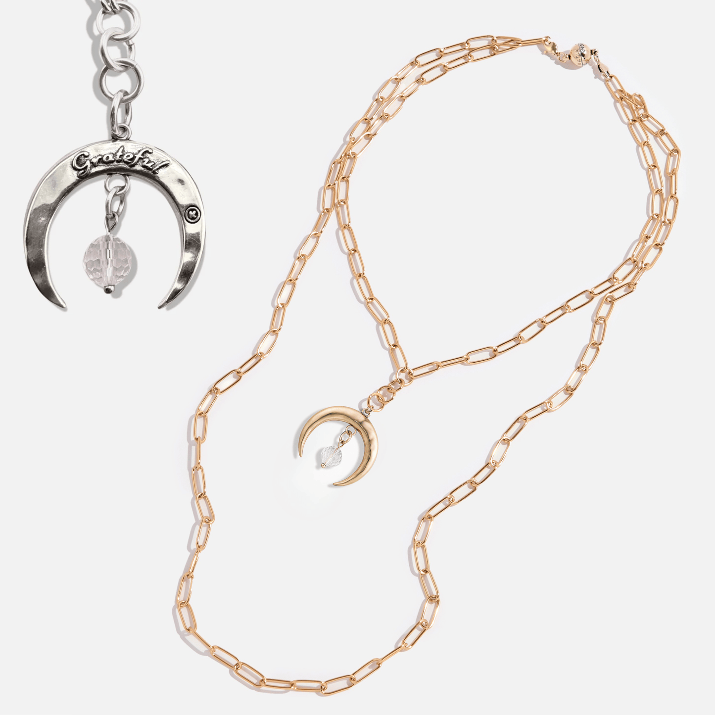 Grateful Crescent Moon Klink Necklace